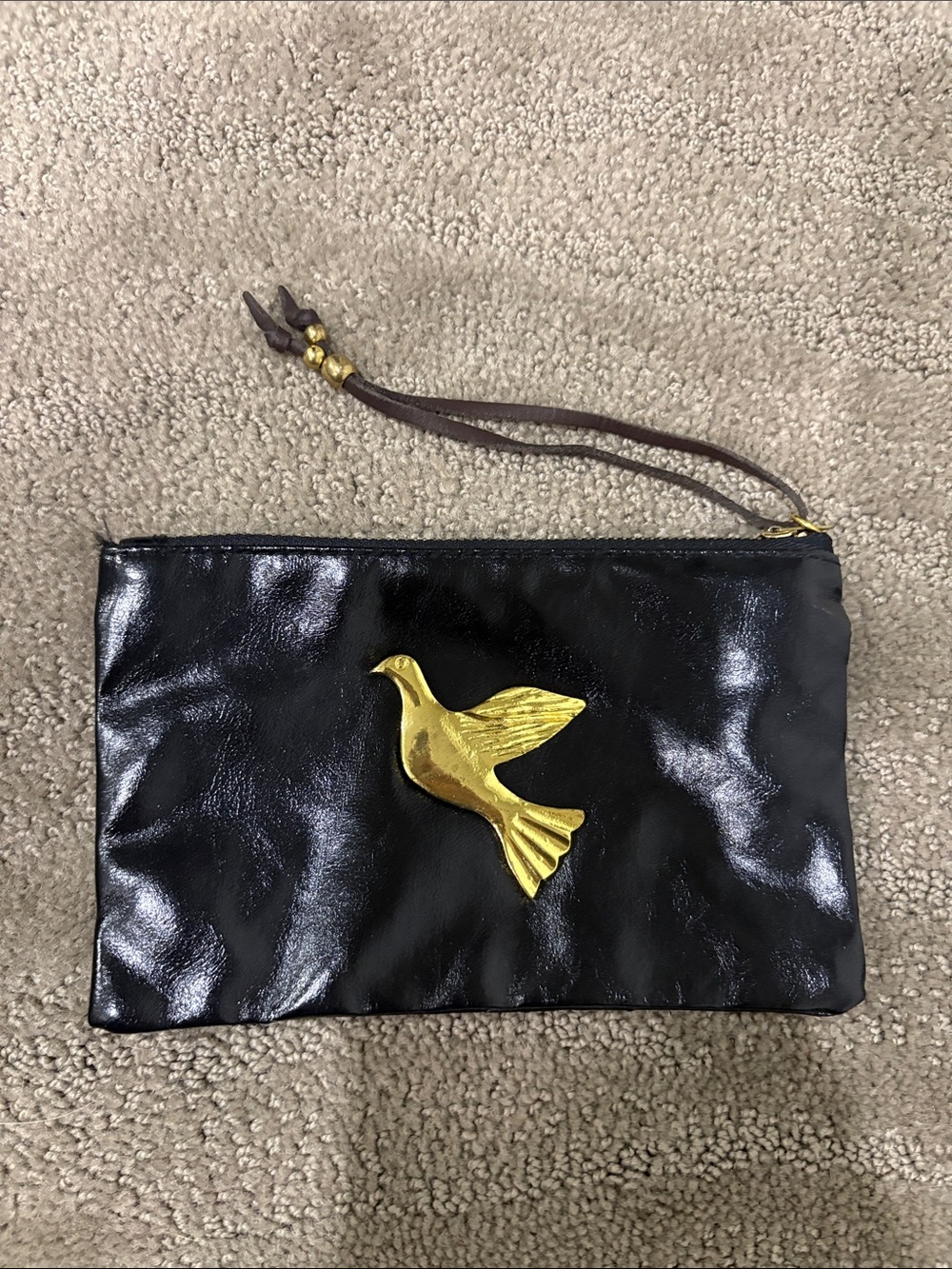 Black Wristlet Clutch with Gold Dove Accent